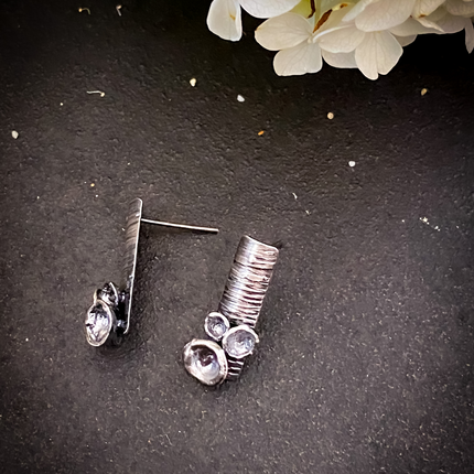 Trumpet Cup Lichen and Birch Bark Stud Earrings