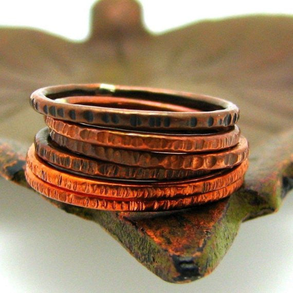 Copper Stacking Ring, Hash Mark Texture